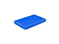 PLASTICON 4615 D delikli mavi plastik kasa 600x400x150 mm ölçülerinde gıda ve depolama kasası