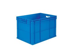 PLASTICON Plastik Kasa 4632 K, 600x400x300 mm ölçüsünde mavi renkli kapalı gıda kasası.