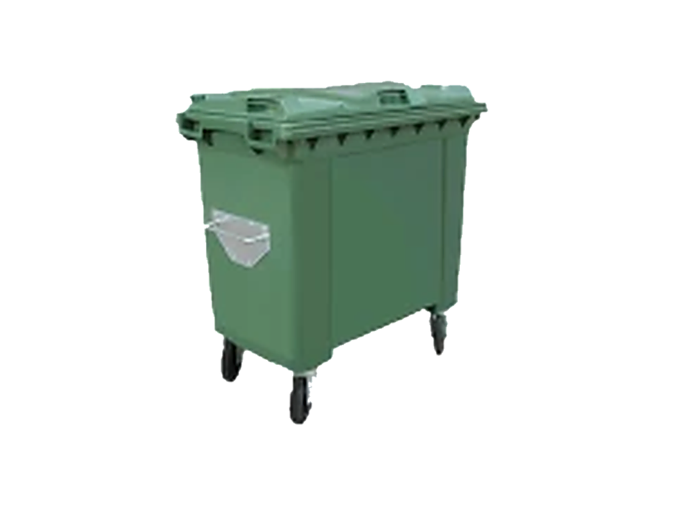 1100 litre yeşil dört tekerlekli plastik çöp konteyneri