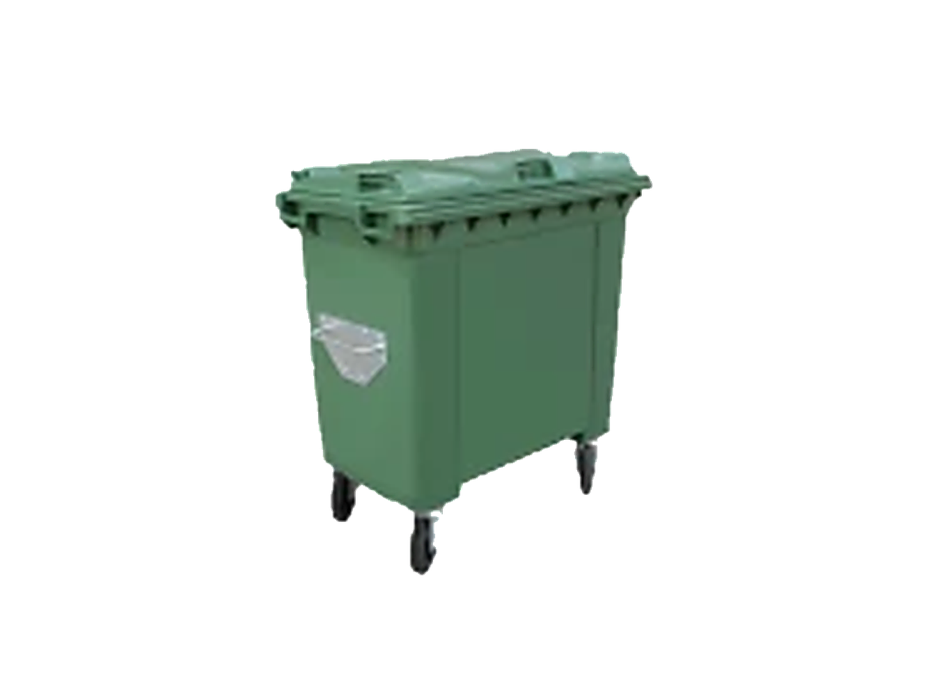 660 litre yeşil dört tekerlekli plastik çöp konteyneri