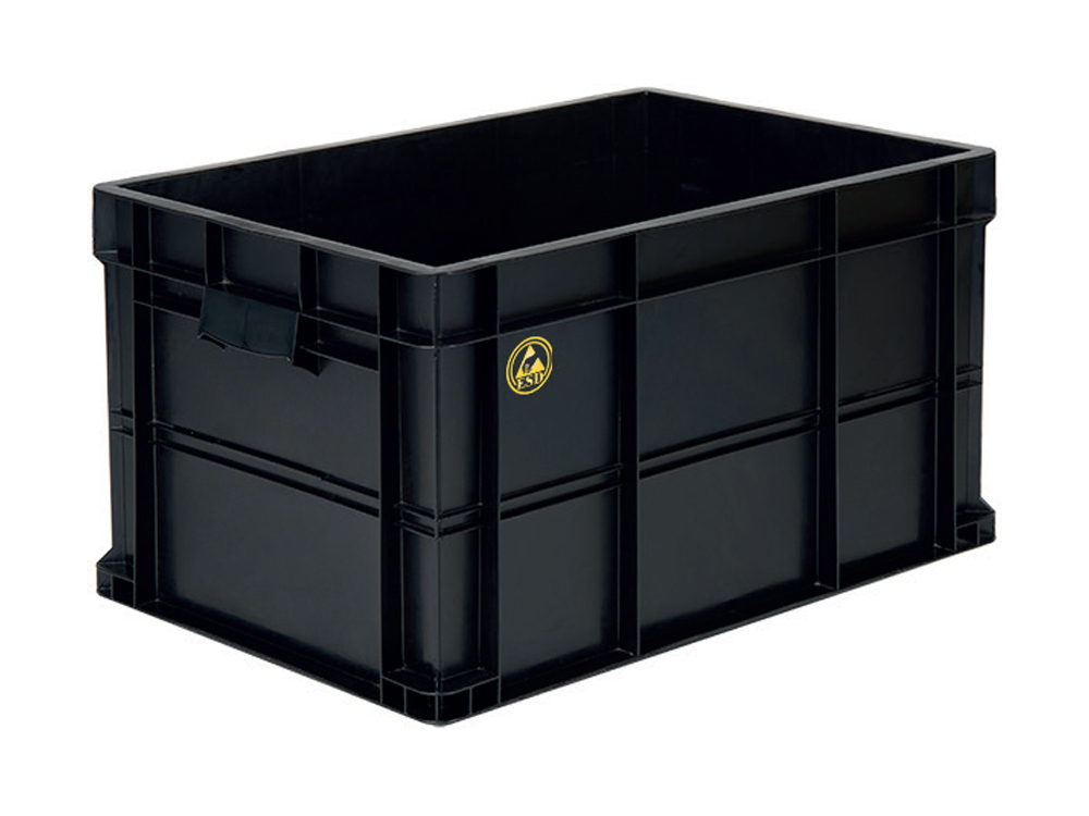 PLASTICON 40x60x32 cm siyah ESD elektrostatik iletken kapalı plastik kasa