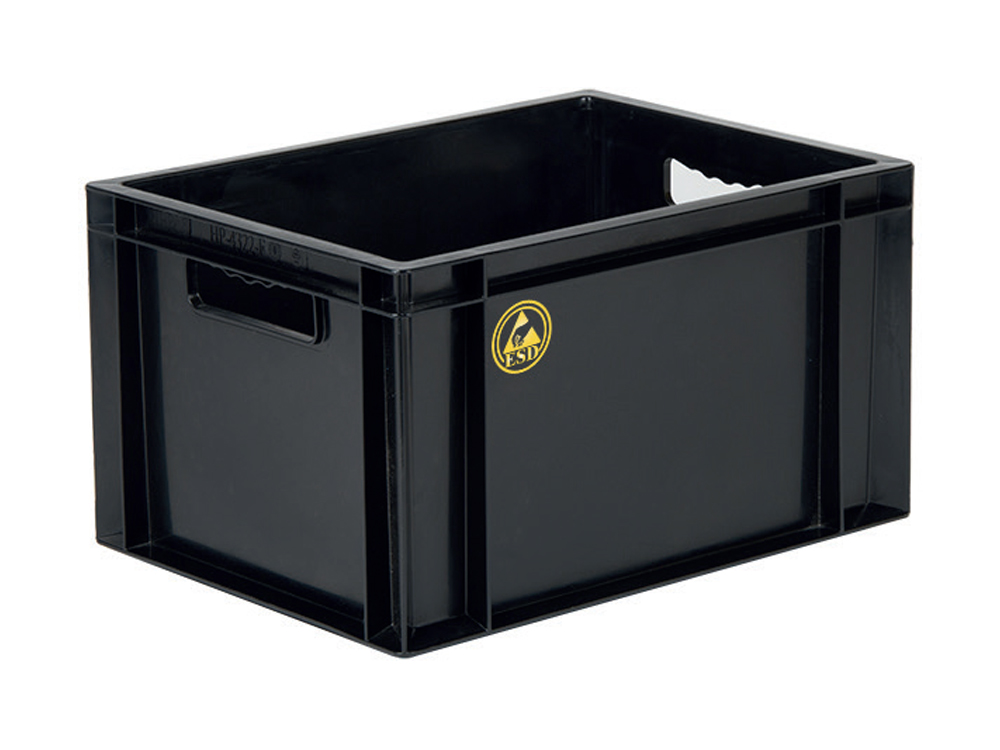 PLASTICON 30x40x22 cm 20 L siyah ESD iletken antistatik plastik euro kasa