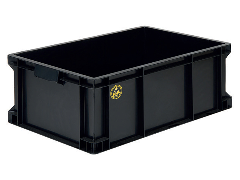 PLASTICON 400x600x220 mm ESD antistatik Euro plastik kasa 44 L siyah iletken model