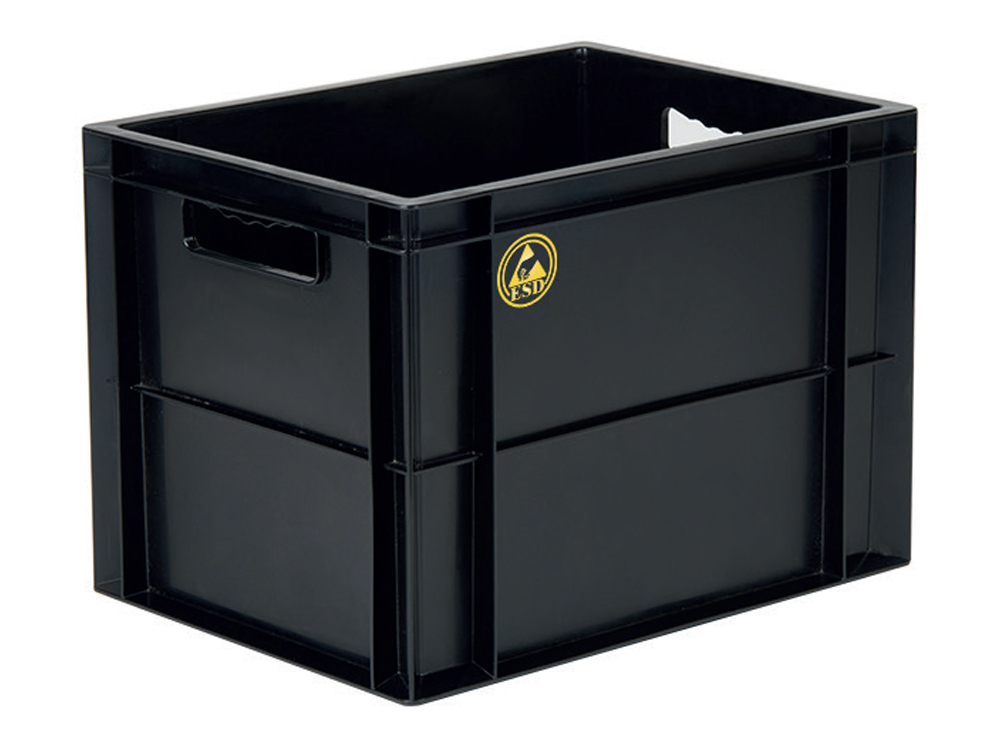 PLASTICON 30x40x28 cm siyah ESD antistatik iletken kapalı polipropilen plastik kasa