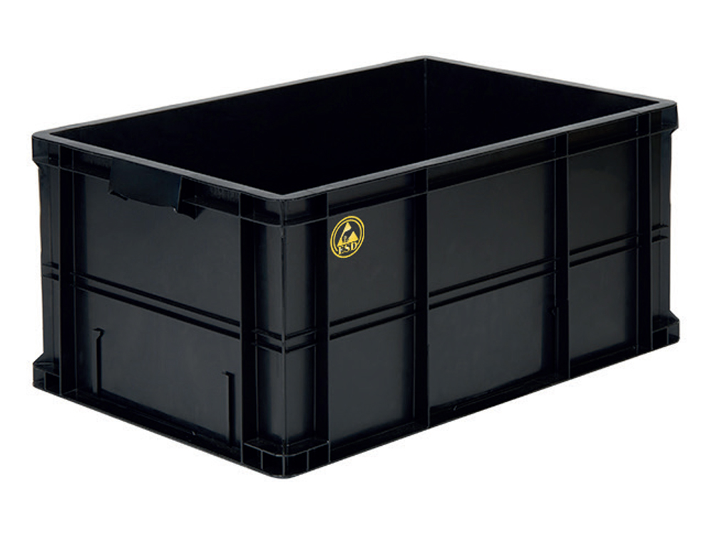 PLASTICON 40x60x28 cm siyah renkli ESD iletken antistatik Euro plastik kasa
