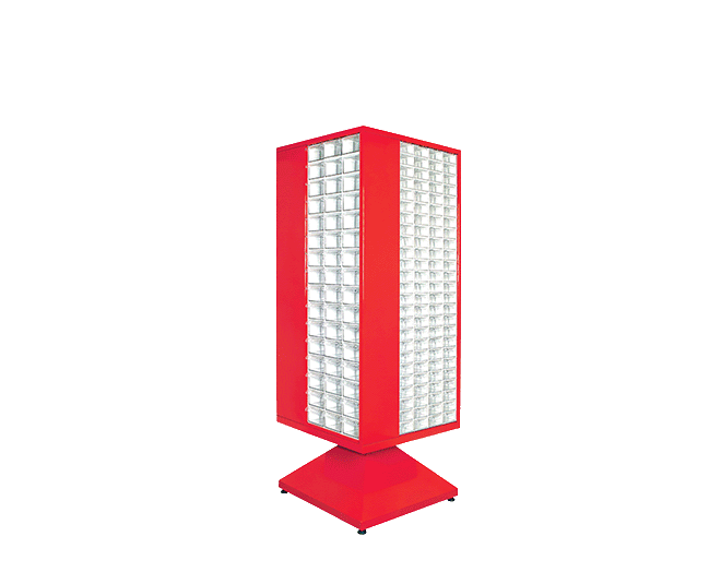 PLASTICON 600x600x1650 mm 4 yüzlü dönerli şeffaf çekmeceli kutu standı