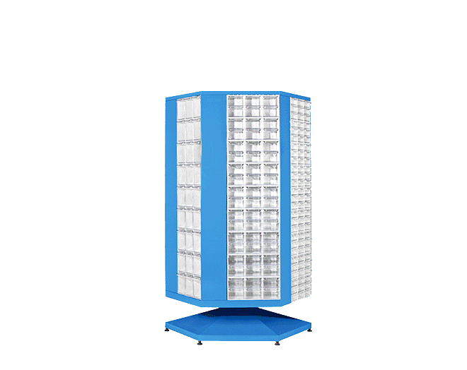 PLASTICON MT 650 elektrostatik toz boyalı DKP sac dönerli çekmeceli kutu standı 800x800x1600 mm