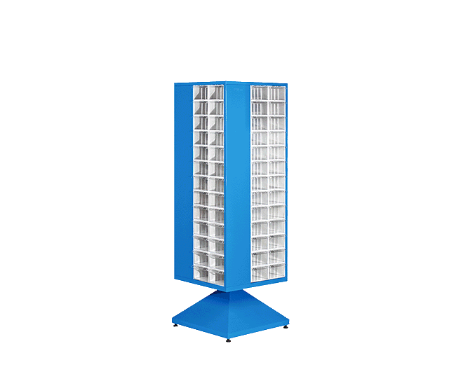 PLASTICON 600x600x1650 mm DKP sac gövdeli 4 yüzlü dönerli çekmeceli kutu standı