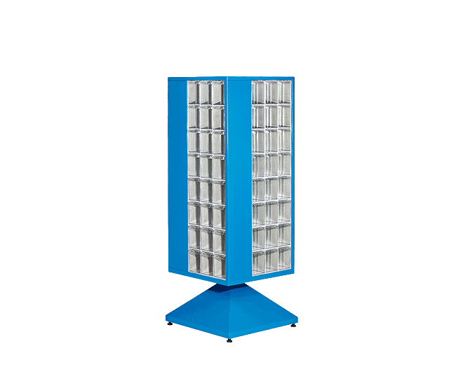 PLASTICON MT-403 4 yönlü mavi DKP sac gövdeli dönerli çekmeceli kutu standı 600x600x1450 mm