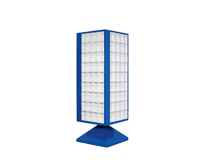 PLASTICON 144 gözlü döner kule çekmeceli kutu standı 500x500x1450 mm mavi
