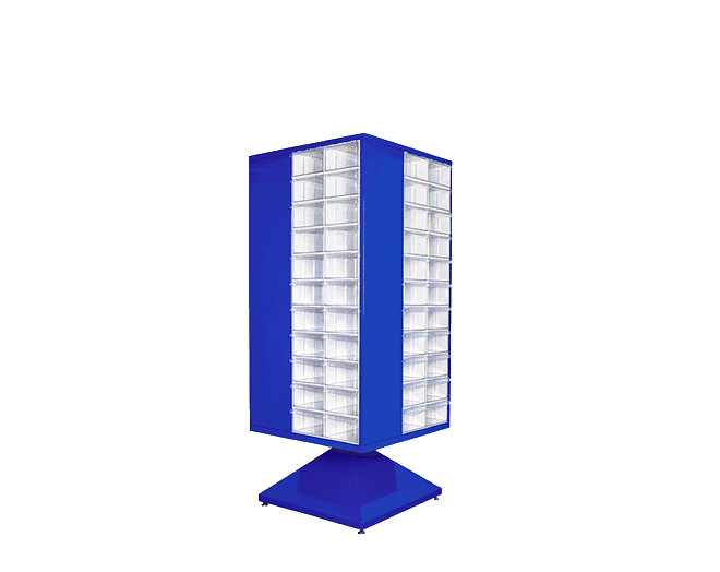 PLASTICON MT 501 dönerli çekmeceli kutu standı 600x600x1650 mm çelik gövdeli şeffaf çekmeceli model