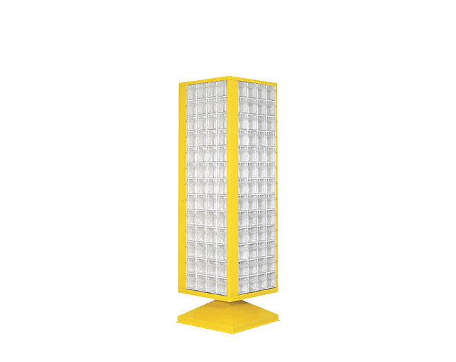 PLASTICON MSD 1/208 Dönerli Çekmeceli Kutu Standı 550x550x1680 mm sarı sac gövde ve şeffaf çekmeceler
