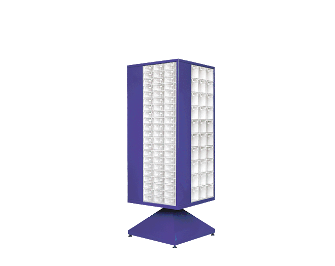 PLASTICON MT-DKS-3 döner tablalı plastik çekmeceli kutu standı 600x600x1650 mm mavi ve şeffaf ünite