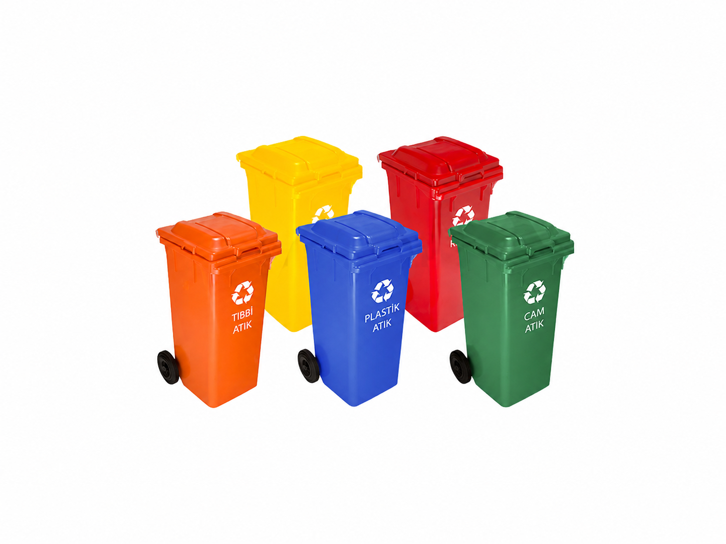 PLASTICON 120 litre 2 tekerlekli kapaklı renkli plastik geri dönüşüm ve çöp konteyneri