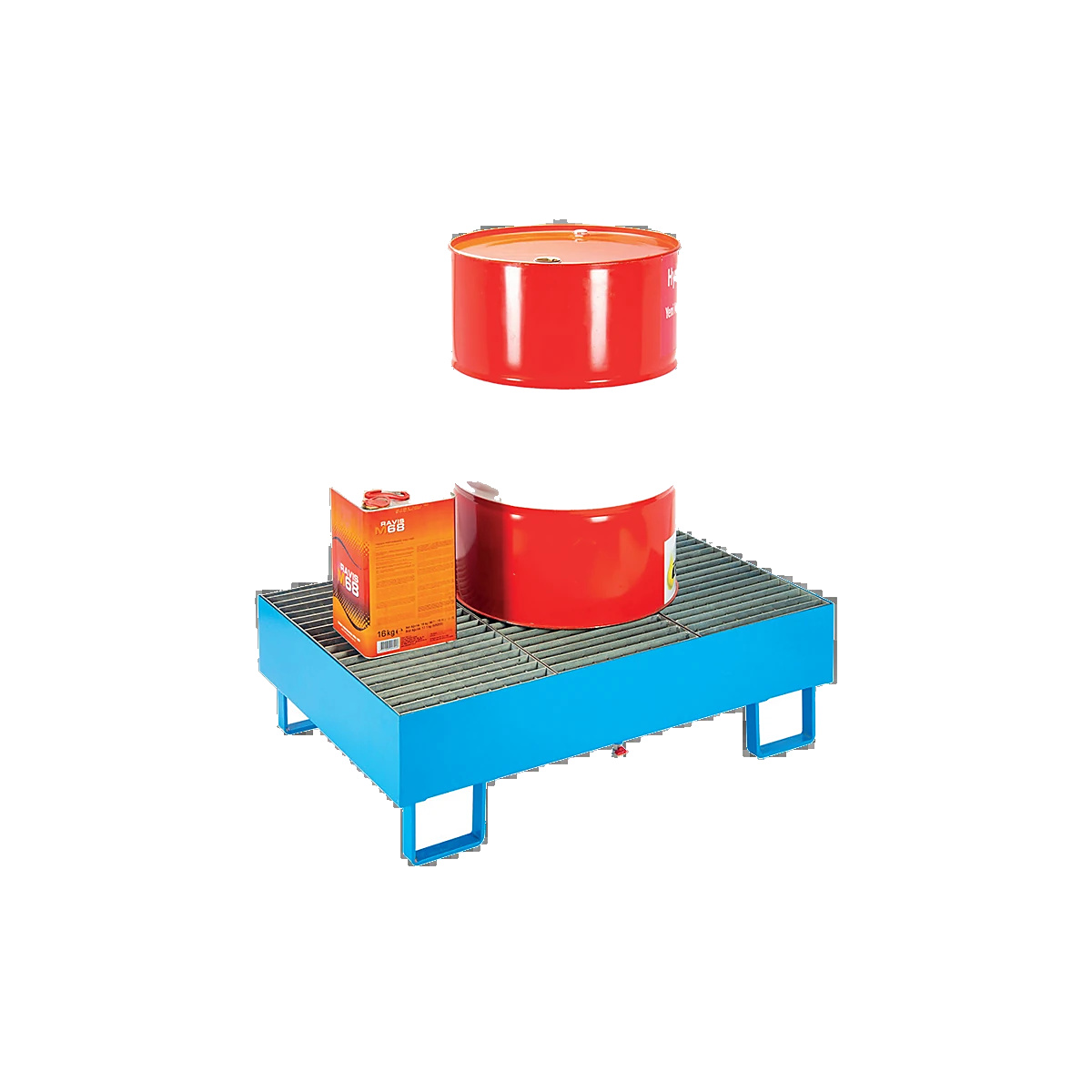 PLASTICON 800x800x360 mm galvaniz ızgaralı 120 L metal kimyasal sıvı toplama küveti