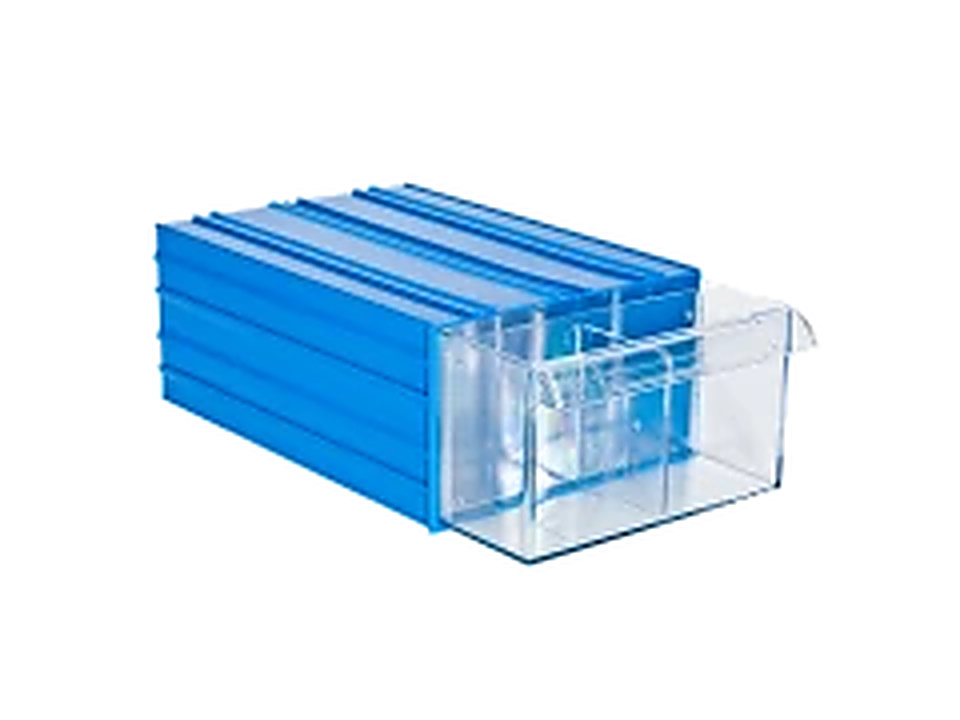 PLASTICON Çekmeceli Plastik Kutu 501, 302x210x124 mm mavi gövde ve şeffaf çekmece