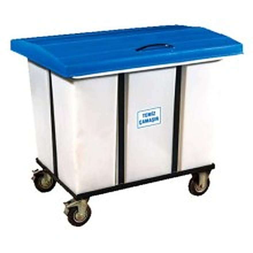 PLASTICON 1300x750x900 mm mavi kapaklı plastik çamaşır arabası 450 Lt
