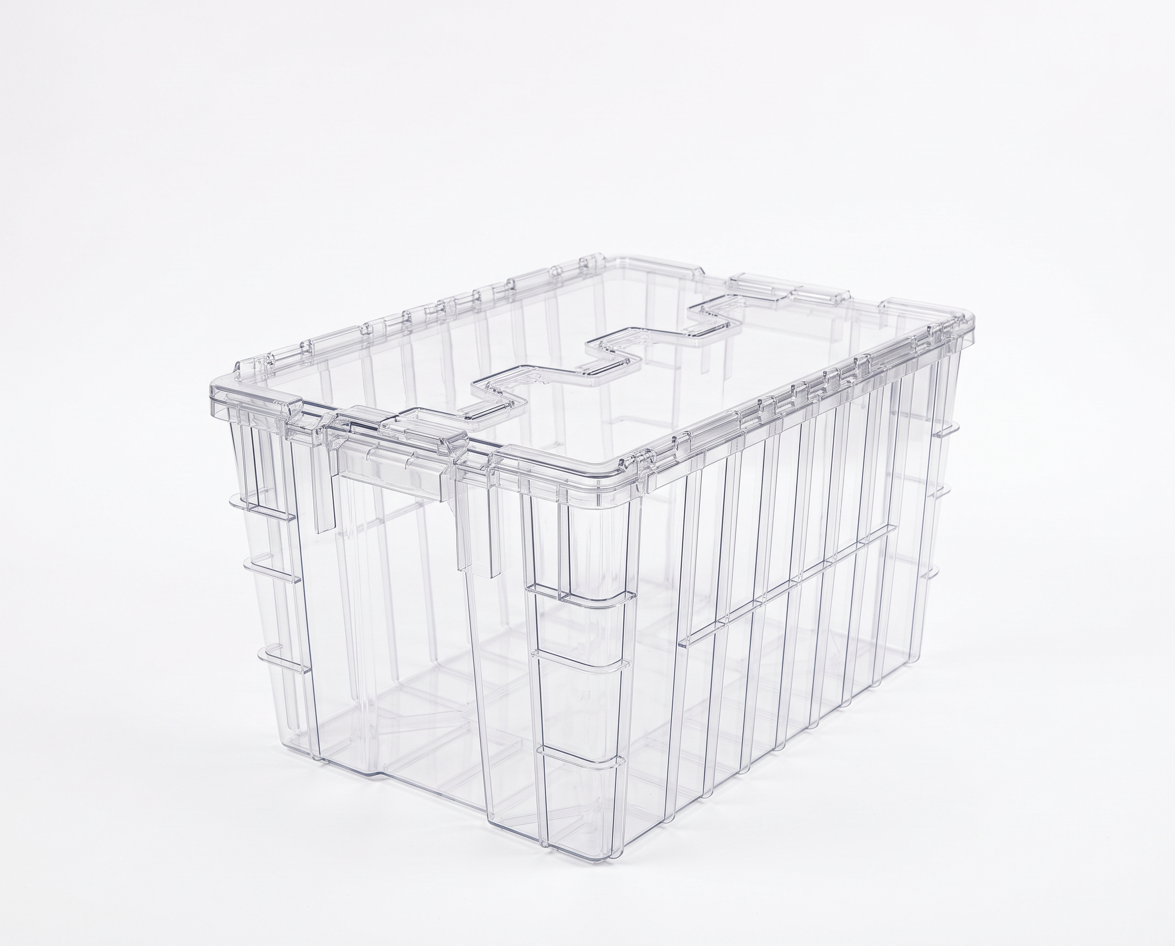 PLASTICON 400x600x320 mm 58 litre entegre menteşe kapaklı şeffaf konik taşıma kasası