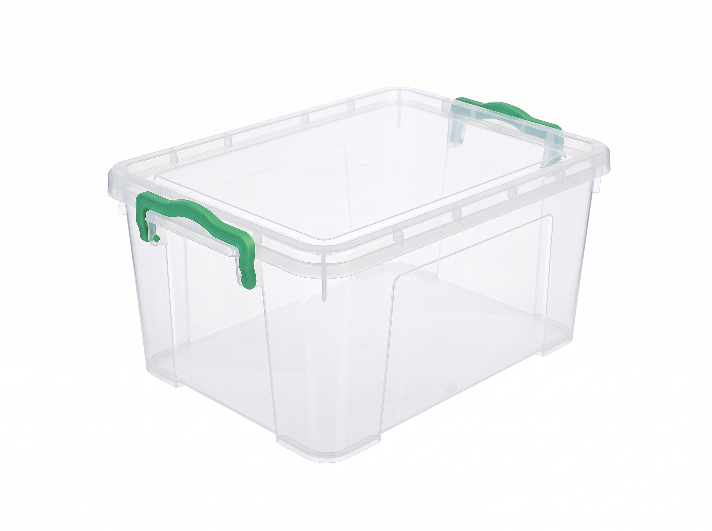 PLASTICON 15 Litre şeffaf ve yeşil klips kilitli plastik saklama kutusu 390x285x180 mm