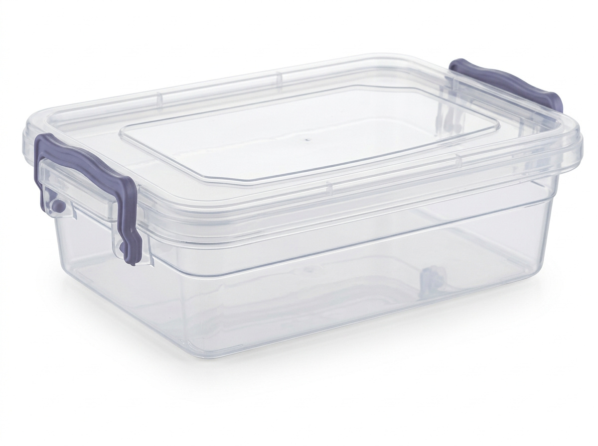 PLASTICON 3.5 Litre şeffaf kilitli plastik saklama kabı 280x190x95 mm klipsli kapak