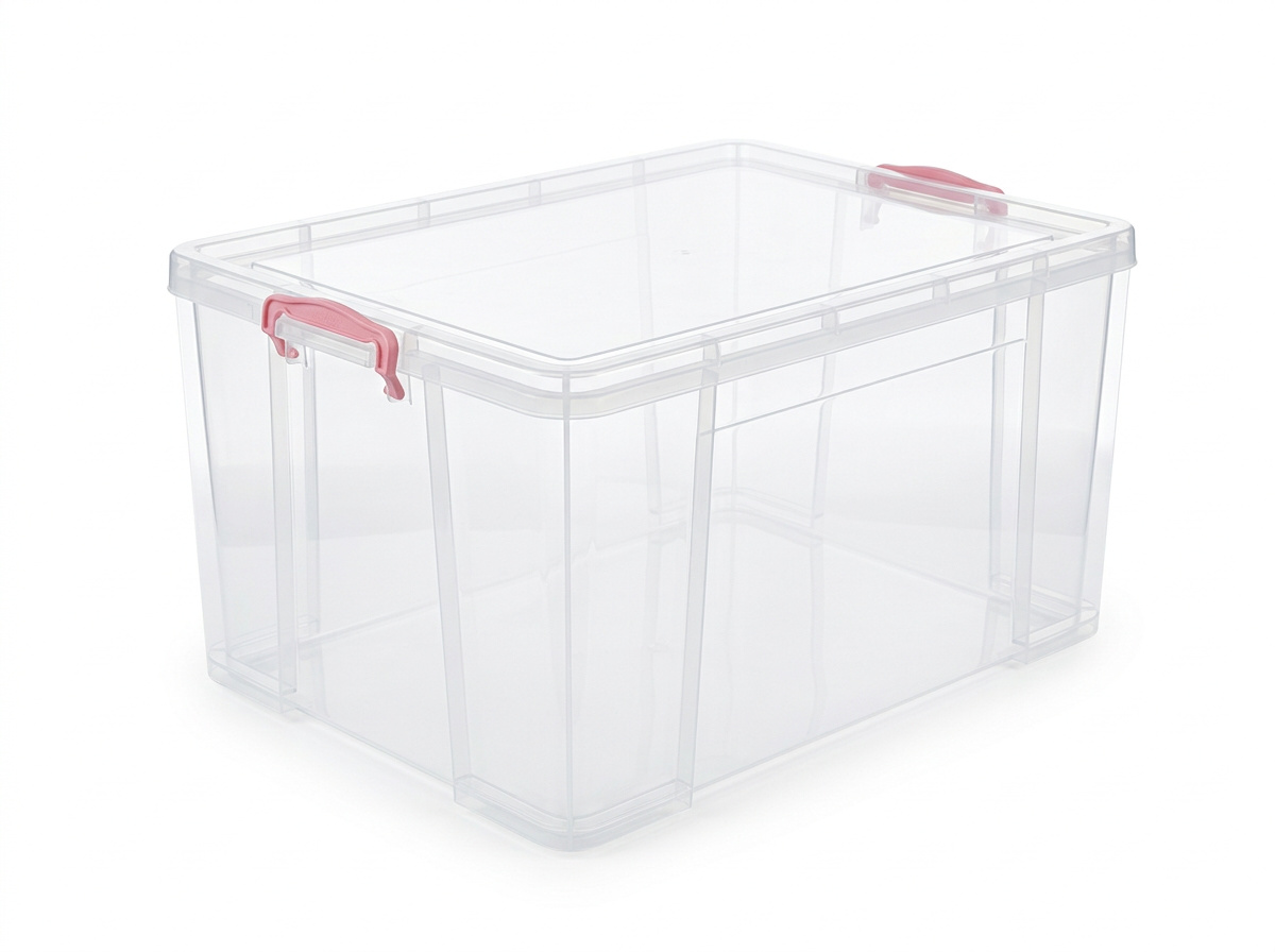 PLASTICON 50 litre 580x390x320 mm şeffaf klipsli plastik saklama kutusu