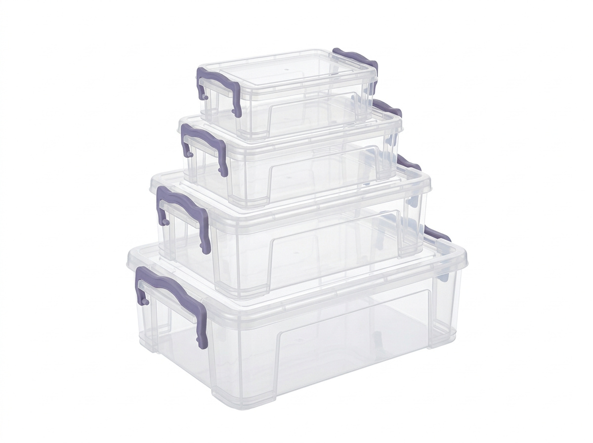 PLASTICON SK-KL4-TR 4'lü mor klipsli kilitli şeffaf plastik saklama kutusu seti