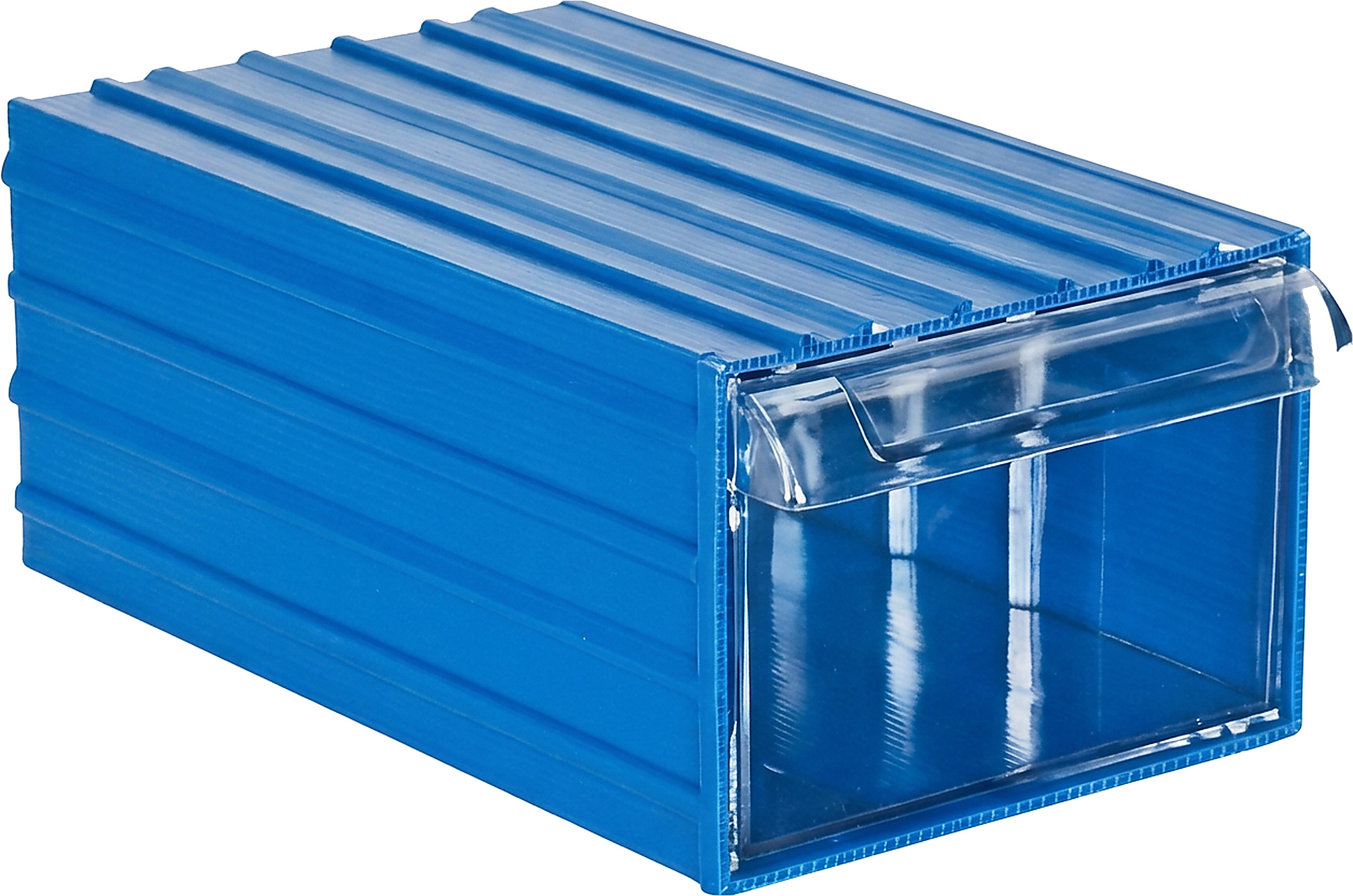 PLASTICON 102 model 85x120x40 mm mavi şeffaf çekmeceli plastik malzeme kutusu
