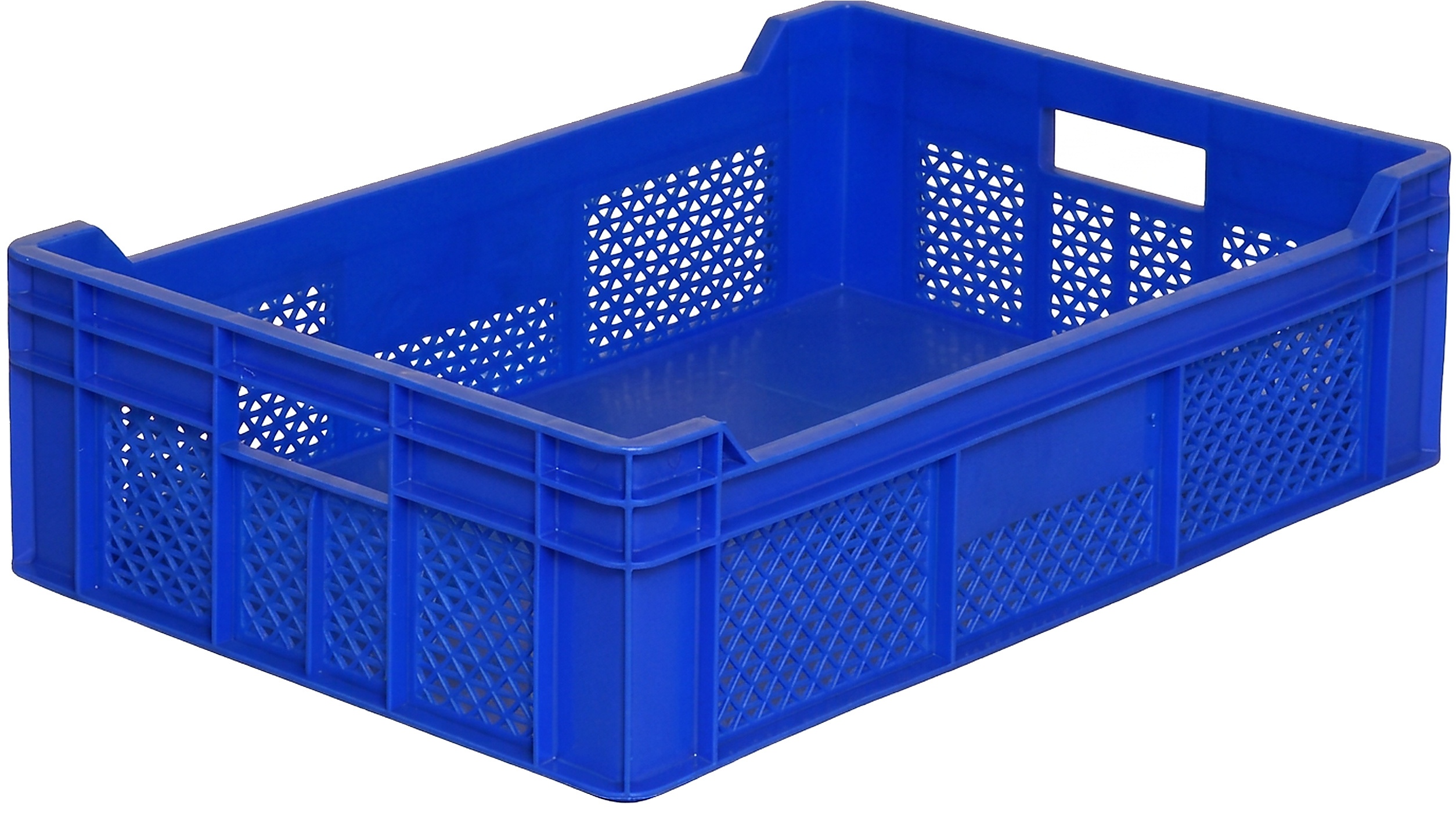PLASTICON 40x60x15 cm mavi renkli önü açık delikli plastik endüstriyel istif kasası