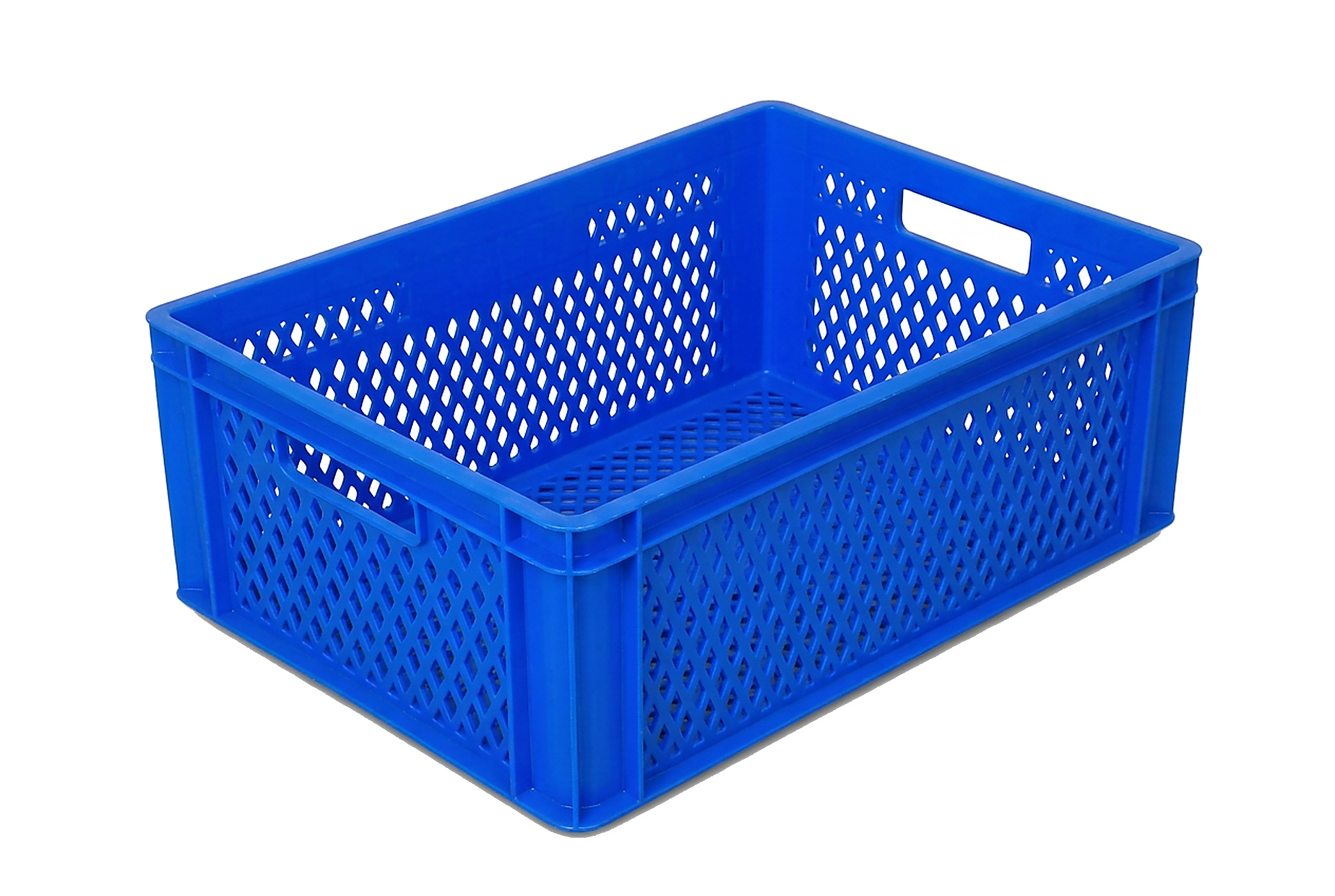 PLASTICON 40x60x25 cm 45 litre mavi delikli iç içe geçebilir konik plastik kasa