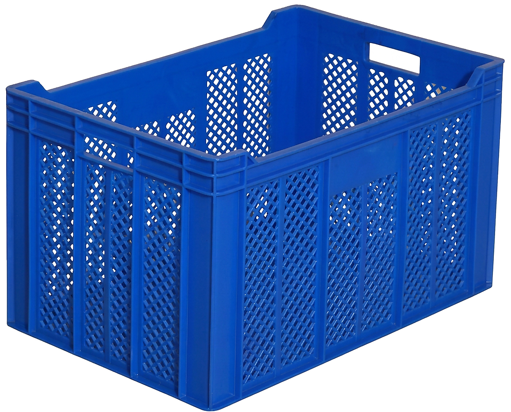 PLASTICON 600x400x300 mm mavi renkli delikli önü açık toplama kasası