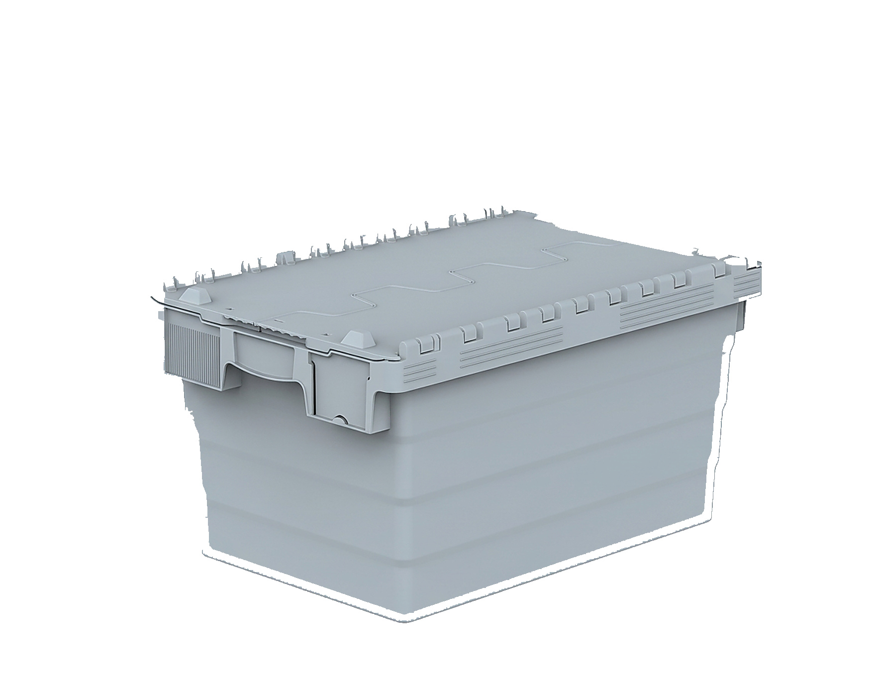 PLASTICON gri 40x60x32 cm entegre timsah kapaklı konik plastik dağıtım kasası
