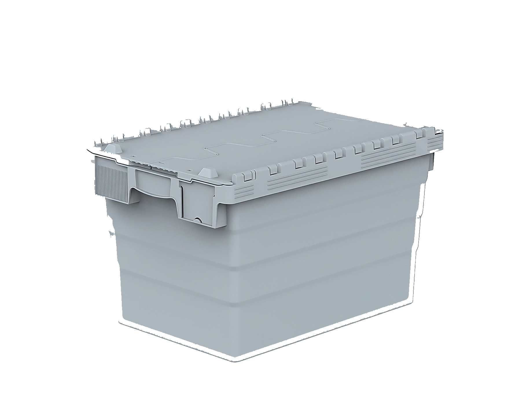 PLASTICON 60x40x35 cm gri menteşeli kapaklı konik plastik kasa