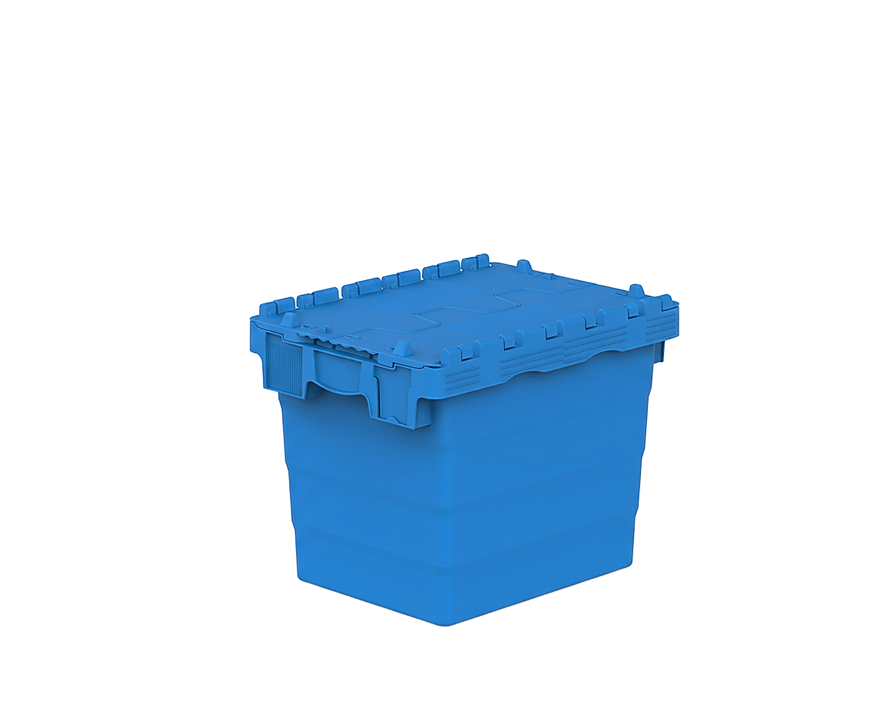 PLASTICON mavi renkli 400x300x320 mm entegre kapaklı konik plastik taşıma kasası